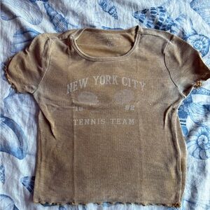 American Eagle Outfitters Brown Crop T-Shirt Short Sleeve Fitted